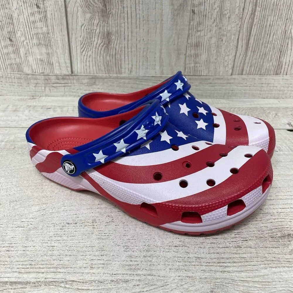 Crocs American Flag Clogs Men 8 Women 10 America Patriotic July 4th Red Blue New - Picture 9 of 10